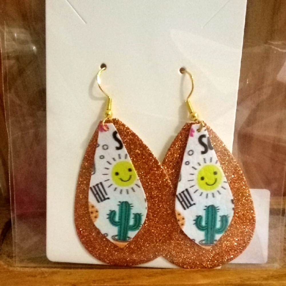Sparkling Cactus Handmade Faux Leather Earrings